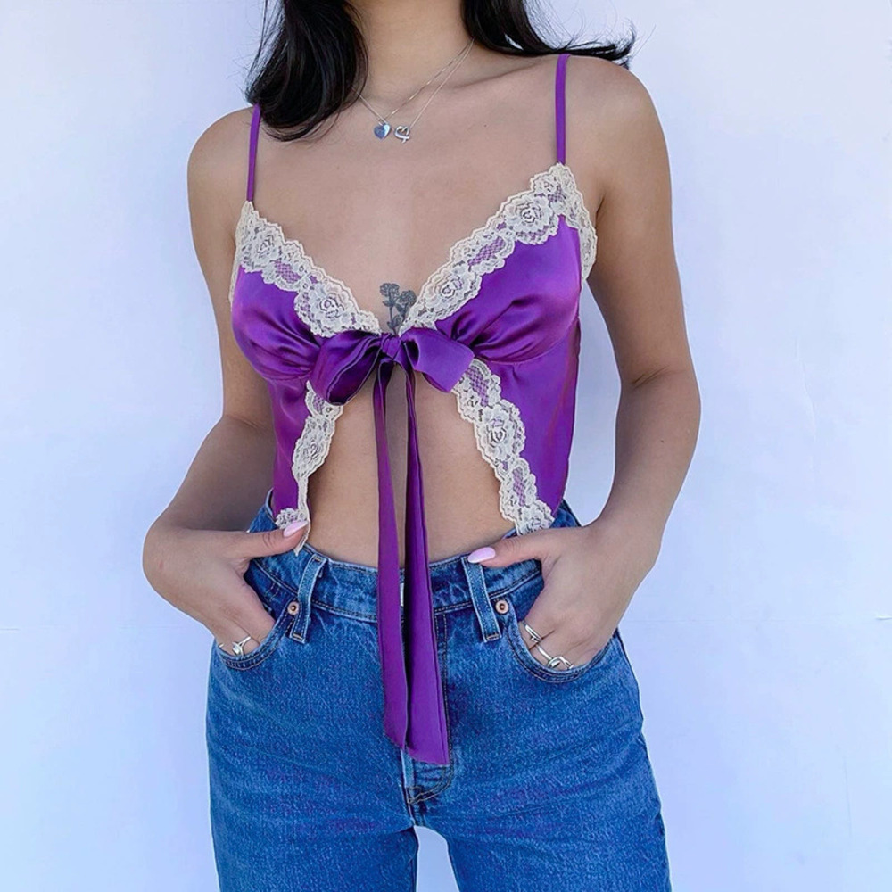 Zara Summer Solid Sleeveless Lace Camisole Crop Top